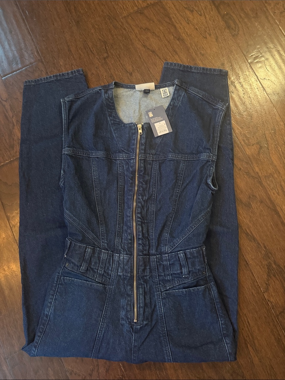 Universal Thread Blue Denim‎ Sleeveless Zip Jumpsuit Pockets Adjustable Waist 4 - Picture 9 of 12